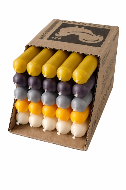 25 Stabkerzen Stein &amp; Sonne durchgef&auml;rbt 18 cm / 2,2 cm