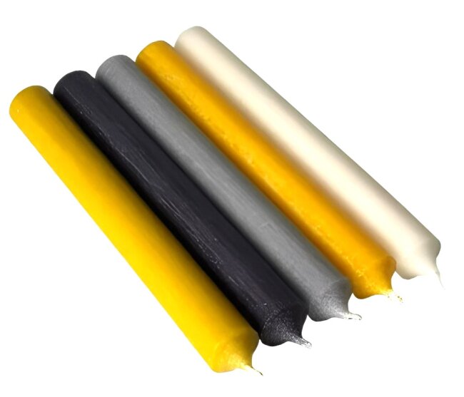 25 Stabkerzen Stein &amp; Sonne durchgef&auml;rbt 18 cm / 2,2 cm