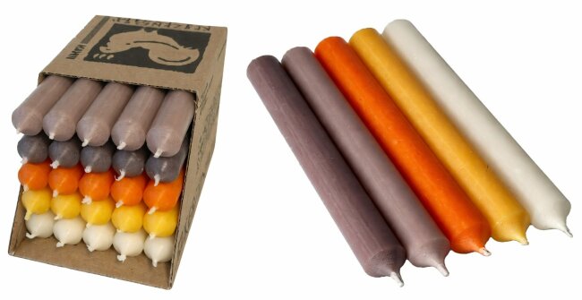 25 Stabkerzen Seventies durchgef&auml;rbt 18 cm / 2,2 cm