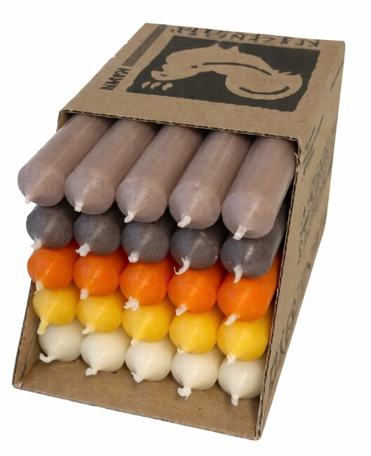 25 Stabkerzen Seventies durchgef&auml;rbt 18 cm / 2,2 cm