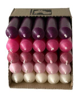 25 kurze Stabkerzen Rose-Mix durchgef&auml;rbt 10cm &Oslash; 2,2cm