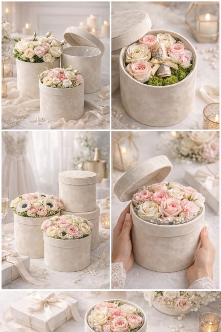 Edle Blumenschachtel aus Samt &ndash; 3er-Set