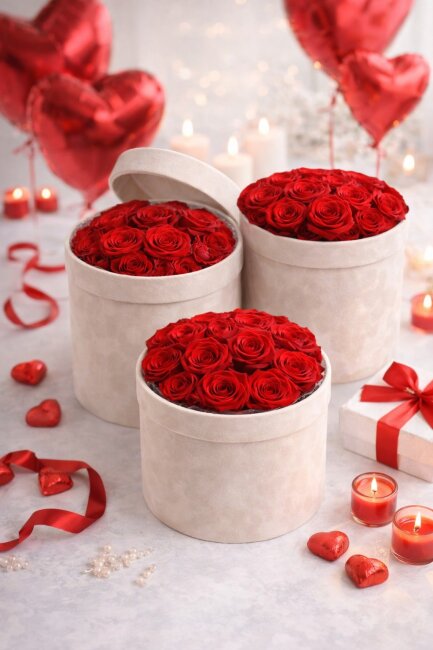 Edle Blumenschachtel aus Samt &ndash; 3er-Set