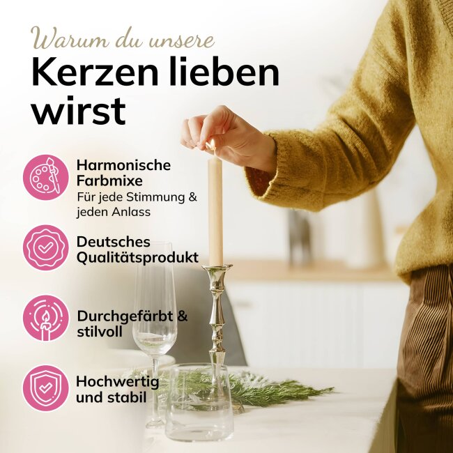 Lange Stabkerzen Pastellfarben durchgef&auml;rbt 25cm &Oslash; 2,2 cm 25 St&uuml;ck