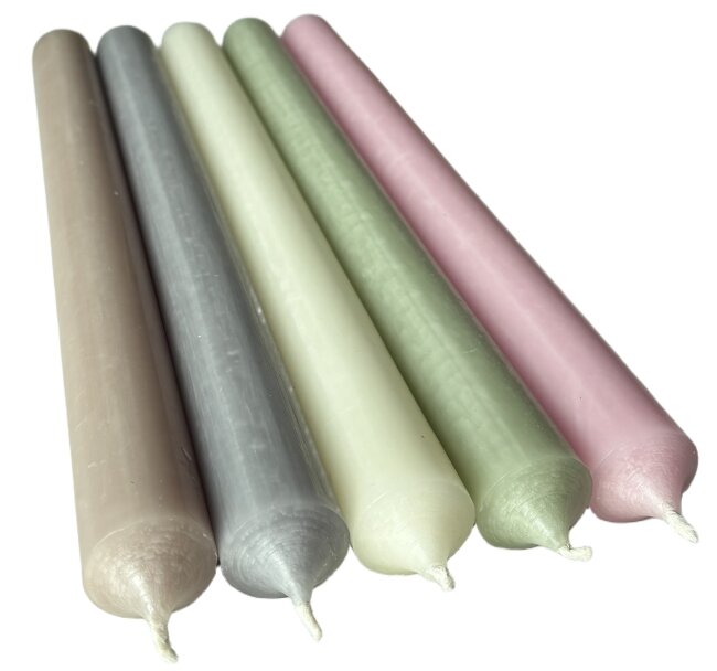 Lange Stabkerzen Pastellfarben durchgef&auml;rbt 25cm &Oslash; 2,2 cm 25 St&uuml;ck