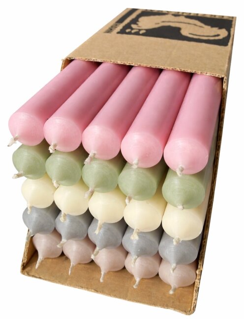 Lange Stabkerzen Pastellfarben durchgef&auml;rbt 25cm &Oslash; 2,2 cm 25 St&uuml;ck