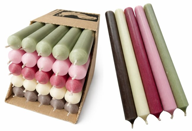 Lange Stabkerzen Farbmix Soft Summer durchgef&auml;rbt 25cm &Oslash; 2,2 cm 25 St&uuml;ck