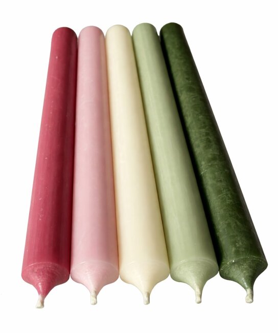Lange Stabkerzen Farbmix Soft Summer durchgef&auml;rbt 25cm &Oslash; 2,2 cm 25 St&uuml;ck