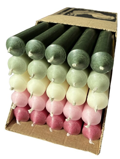 Lange Stabkerzen Farbmix Soft Summer durchgef&auml;rbt 25cm &Oslash; 2,2 cm 25 St&uuml;ck