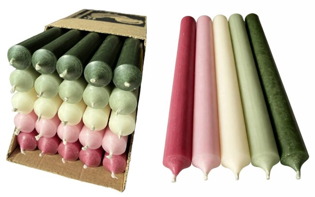 Lange Stabkerzen Farbmix Soft Summer durchgef&auml;rbt 25cm &Oslash; 2,2 cm 25 St&uuml;ck