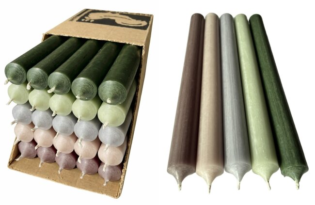 Lange Stabkerzen Farbmix  Pure Nature durchgef&auml;rbt 25cm &Oslash; 2,2 cm 25 St&uuml;ck