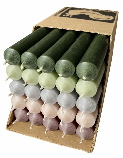 Lange Stabkerzen Farbmix  Pure Nature durchgef&auml;rbt 25cm &Oslash; 2,2 cm 25 St&uuml;ck