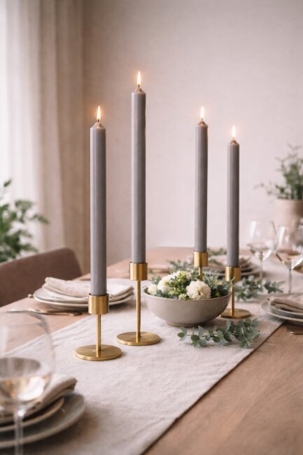 Stabkerzen extra lang grau 10 St&uuml;ck L&auml;nge 25cm