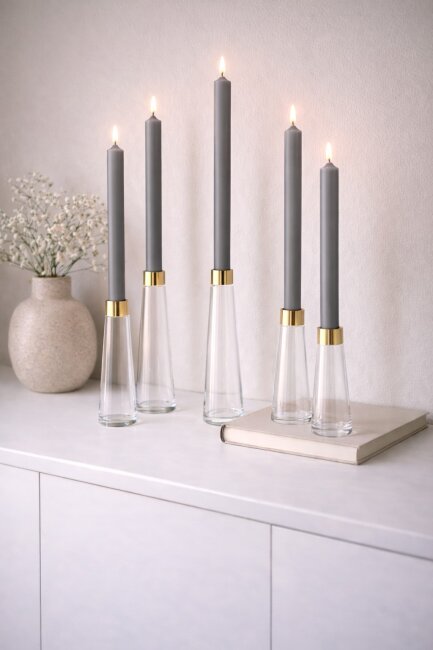 Stabkerzen extra lang grau 10 St&uuml;ck L&auml;nge 25cm