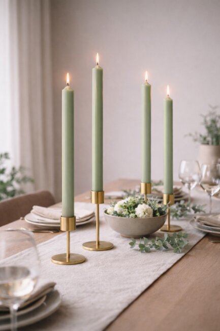 Stabkerzen extra lang salbei gr&uuml;n 10 St&uuml;ck L&auml;nge 25cm