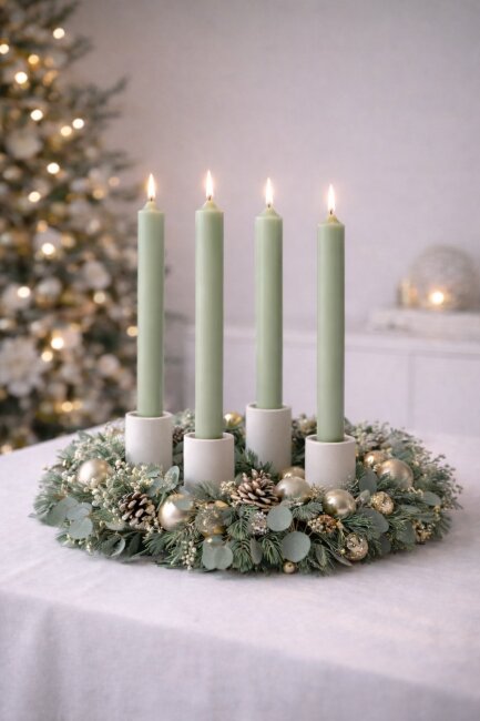 Stabkerzen extra lang salbei gr&uuml;n 10 St&uuml;ck L&auml;nge 25cm