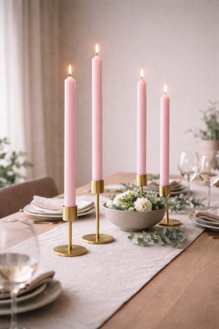 Stabkerzen extra lang pastell rosa 10 St&uuml;ck L&auml;nge 25cm