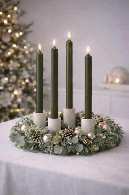 Stabkerzen extra lang olivgr&uuml;n 10 St&uuml;ck L&auml;nge 25cm