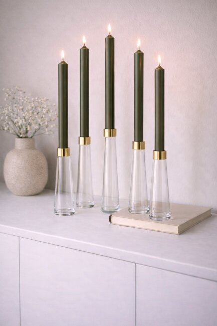 Stabkerzen extra lang olivgr&uuml;n 10 St&uuml;ck L&auml;nge 25cm