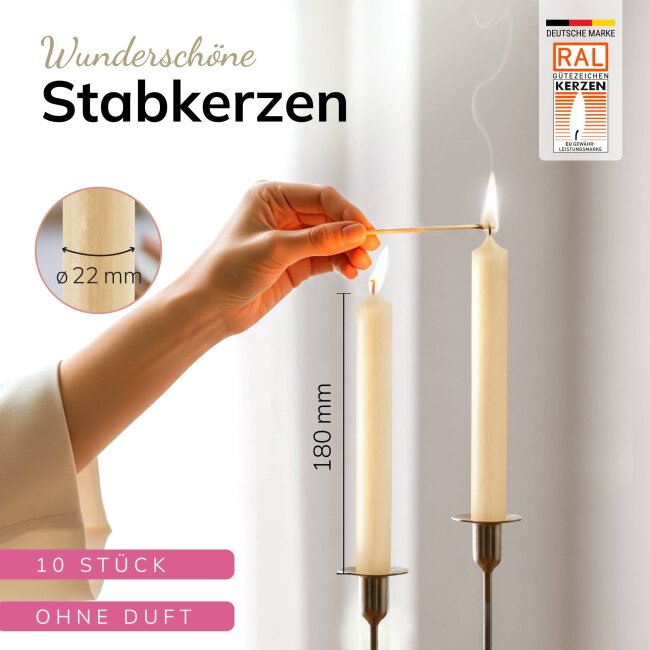 25 Stabkerzen Pastellfarben durchgef&auml;rbt 18 cm/2,2 cm