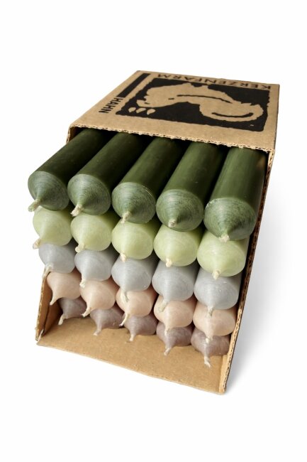 25 Stabkerzen Pastellfarben durchgef&auml;rbt 18 cm/2,2 cm