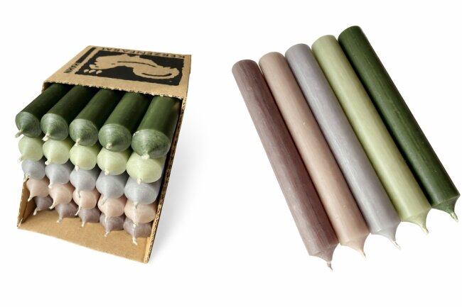 25 Stabkerzen Pastellfarben durchgef&auml;rbt 18 cm/2,2 cm