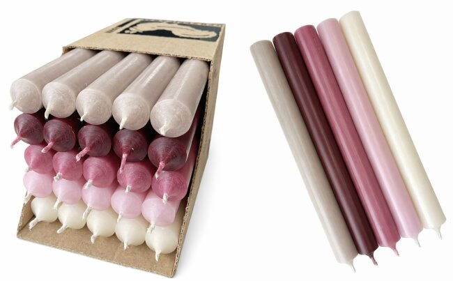 Lange Stabkerzen Farbmix  Velvet Ros&eacute; durchgef&auml;rbt 25cm &Oslash; 2,2 cm 25 St&uuml;ck