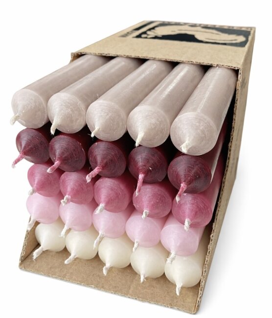 Lange Stabkerzen Farbmix  Velvet Ros&eacute; durchgef&auml;rbt 25cm &Oslash; 2,2 cm 25 St&uuml;ck