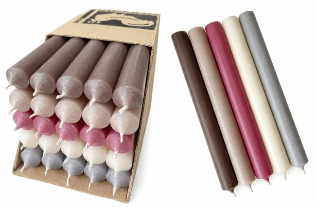 Lange Stabkerzen Farbmix  Soft Elegance durchgef&auml;rbt 25cm &Oslash; 2,2 cm 25 St&uuml;ck