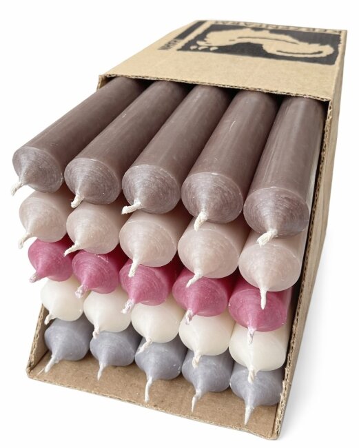 Lange Stabkerzen Farbmix  Soft Elegance durchgef&auml;rbt 25cm &Oslash; 2,2 cm 25 St&uuml;ck