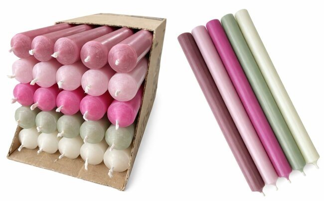 Lange Stabkerzen Farbmix  Bl&uuml;tenzauber durchgef&auml;rbt 25cm &Oslash; 2,2 cm 25 St&uuml;ck