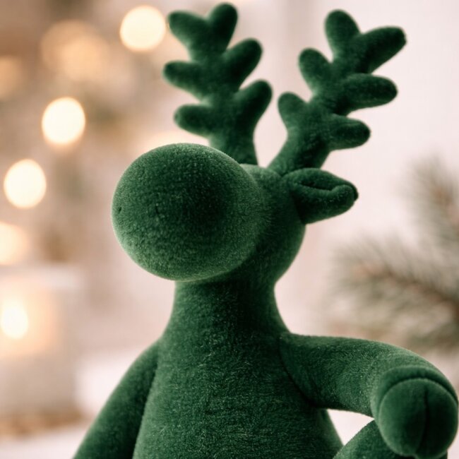 Dekofigur sitzender Elch Samt dunkelgr&uuml;n