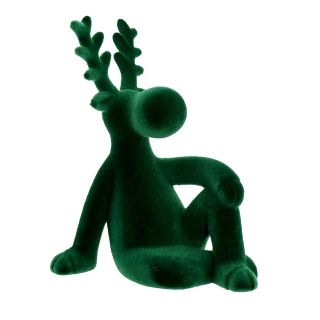 Dekofigur sitzender Elch Samt dunkelgr&uuml;n