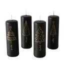 Stumpenkerzen Adventszahlen schwarz &amp; gold 4 St&uuml;ck
