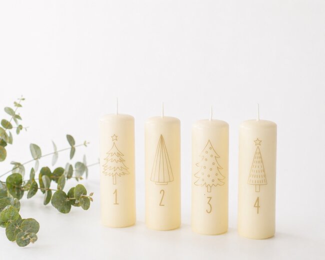 Stumpenkerzen Adventszahlen creme &amp; gold 4 St&uuml;ck