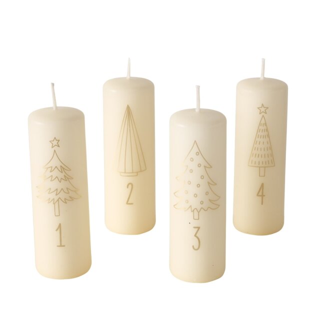 Stumpenkerzen Adventszahlen creme &amp; gold 4 St&uuml;ck