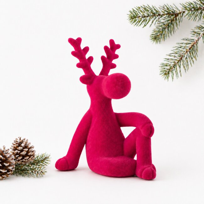 Dekofigur sitzender Elch Samt pink