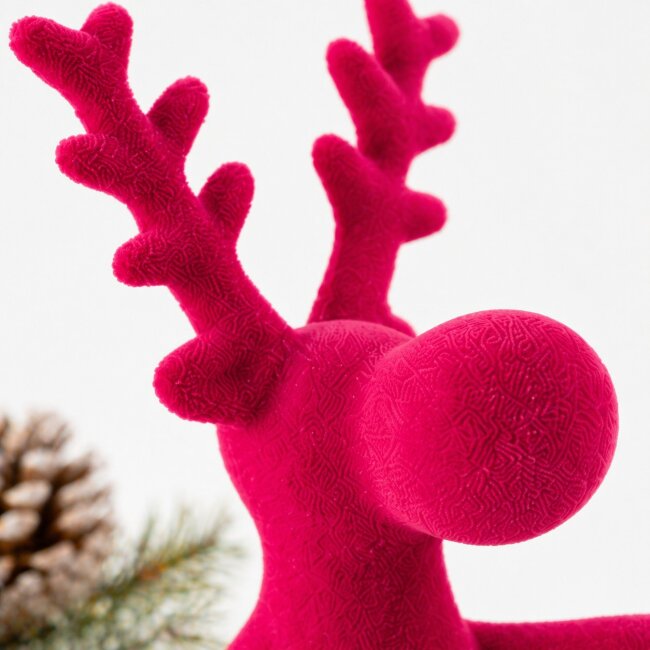 Dekofigur sitzender Elch Samt pink
