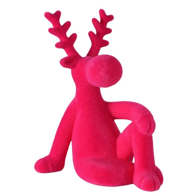 Dekofigur sitzender Elch Samt pink