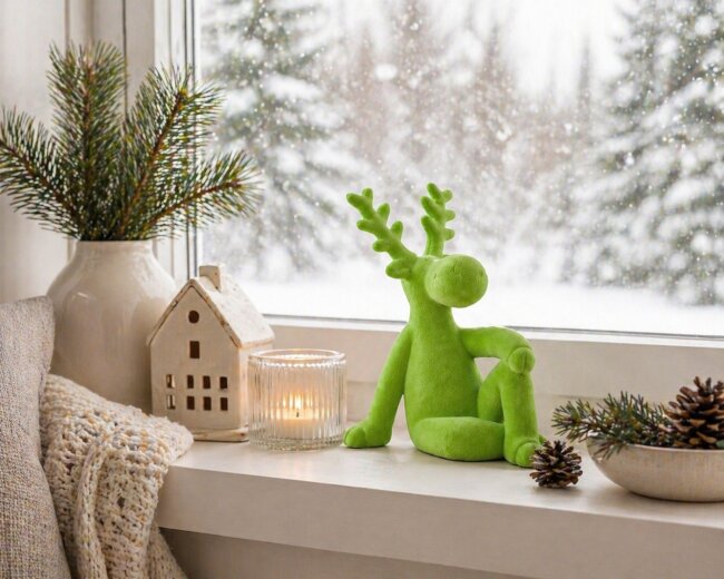 Dekofigur sitzender Elch Samt gr&uuml;n