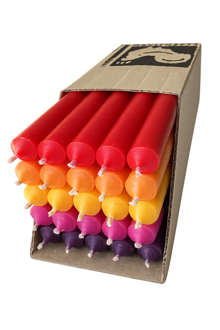 Lange Stabkerzen Farbmix  Sunset Vibes durchgef&auml;rbt 25cm &Oslash; 2,2 cm 25 St&uuml;ck