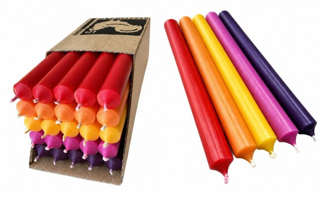 Lange Stabkerzen Farbmix  Sunset Vibes durchgef&auml;rbt 25cm &Oslash; 2,2 cm 25 St&uuml;ck