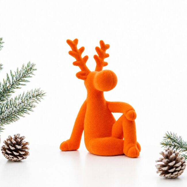 Dekofigur sitzender Elch Samt orange