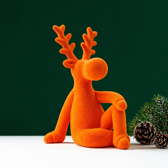 Dekofigur sitzender Elch Samt orange