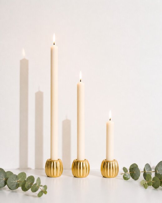 Stabkerzen Set Creme / Elfenbein &ndash; 3 Gr&ouml;&szlig;en (25, 18 &amp; 10 cm) &ndash; 12 St&uuml;ck