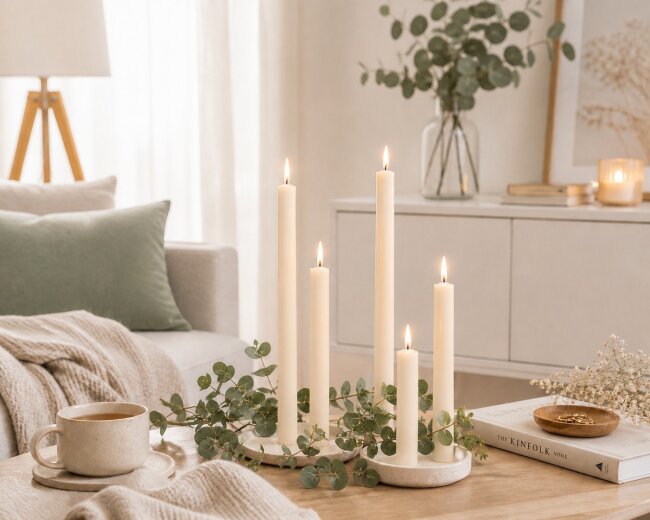 Stabkerzen Set Creme / Elfenbein &ndash; 3 Gr&ouml;&szlig;en (25, 18 &amp; 10 cm) &ndash; 12 St&uuml;ck