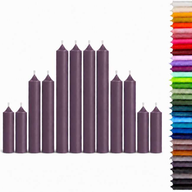 Stabkerzen Set Aubergine &ndash; 3 Gr&ouml;&szlig;en (25, 18 &amp; 10 cm) &ndash; 12 St&uuml;ck