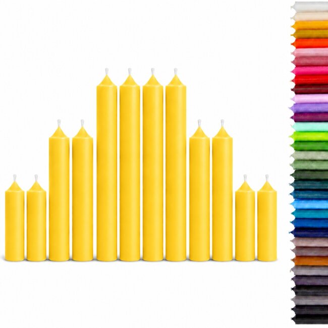 Stabkerzen Set Gelb &ndash; 3 Gr&ouml;&szlig;en (25, 18 &amp; 10 cm) &ndash; 12 St&uuml;ck