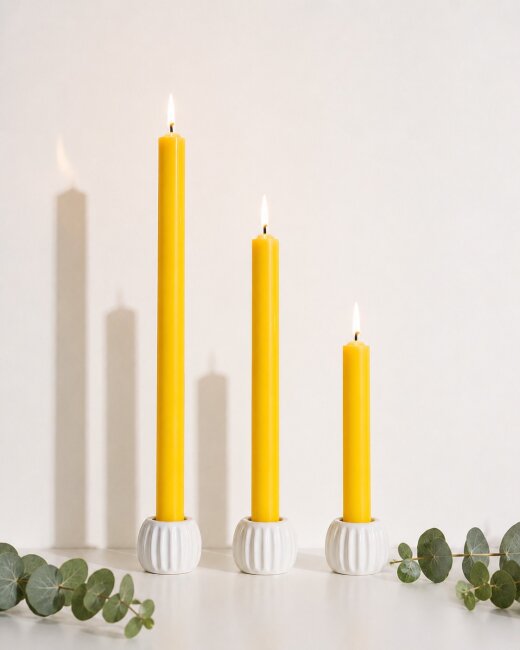Stabkerzen Set Gelb &ndash; 3 Gr&ouml;&szlig;en (25, 18 &amp; 10 cm) &ndash; 12 St&uuml;ck