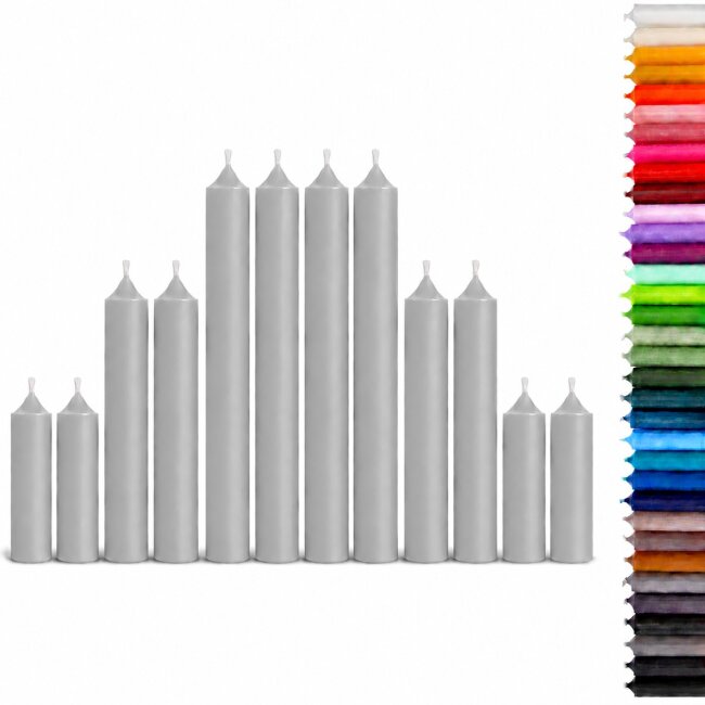 Stabkerzen Set Grau &ndash; 3 Gr&ouml;&szlig;en (25, 18 &amp; 10 cm) &ndash; 12 St&uuml;ck